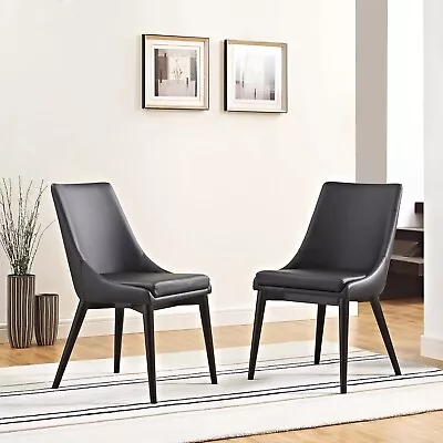 Modway Viscount Dining Side Chair Vinyl Set Of 2 In Black • $293.70