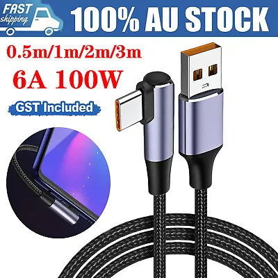 90 Degree Data Line USB To USB Type C Cable Right Angle Fast Charging PD 100W • $8.98
