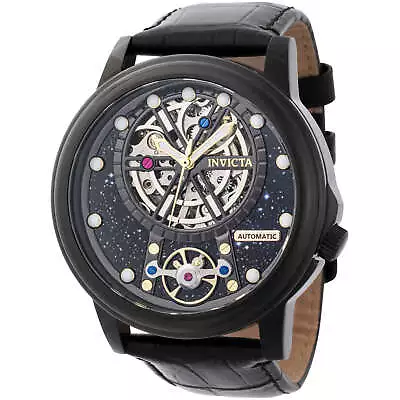 Invicta Men's Watch Vintage Automatic Semi Skeleton Dial Black Case Strap 44904 • $107.53