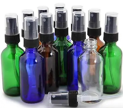 Assorted Colors 2 Oz Glass Bottles With Black Fine Mist Sprayers- 4 Pack • $8.79