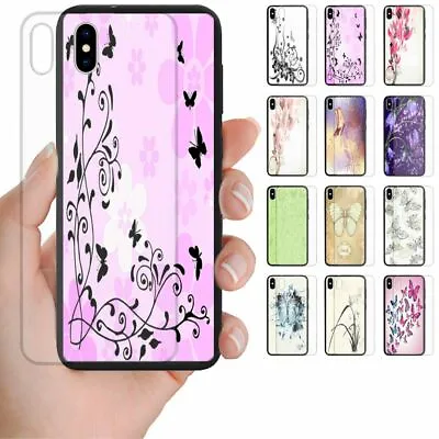 For OPPO Series - Butterfly Print Theme Tempered Glass Back Case Phone Cover #2 • $14.98