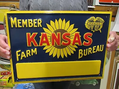 VINTAGE ORIGINAL 1940's - 50's KANSAS FARM BUREAU SIGN- EMBOSSED TIN TACKER SIGN • $175