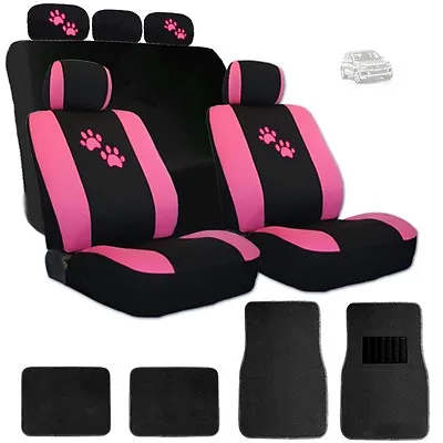 For VW New Car Seat Covers Front And Rear With Pink Paws Logo And Mats • $52.53