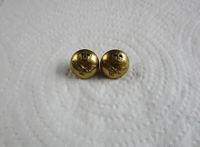 Pair 1950s RAF: ROYAL AIR FORCE OFFICERS BRASS CAP BUTTONS  (13mm Queens Crown) • £7.99