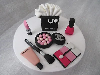 Edible Handmade Make Up & Bag Cake Topper Fondant Sugar Paste Decoration (Pinks) • £21.49