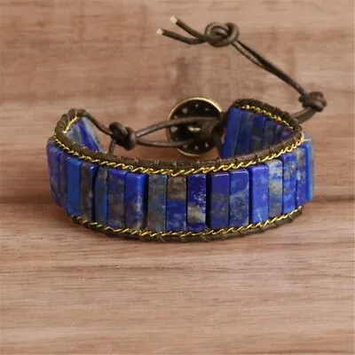 Natural Lapis Lazuli Tube Stone Beaded Bracelet Blue Gemstone Braided Bracelet • $16.90