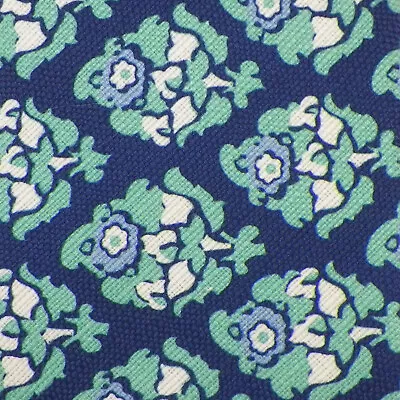 ISAIA Mens Navy Sea Green White FLORAL Heavy Woven Cotton 7-FOLD Tie Italy NWT • $119.99