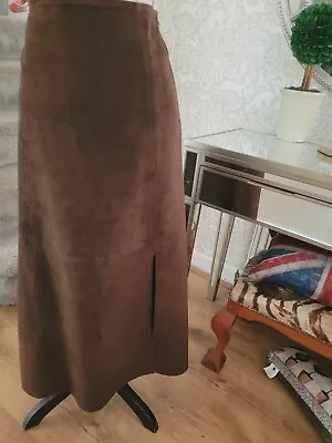 Betty Barclay Brown Suede Leather Midi Skirt Size 38 UK12 • £18