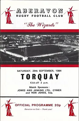 Aberavon v Torquay 29 Sep 1984 RUGBY PROGRAMME • £4.99