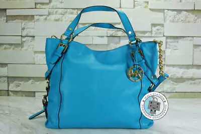 NEW Michael Kors 35F3GTRE3L Tristan Summer Blue Calfskin Large Tote Bag Ghw AUTH • $290