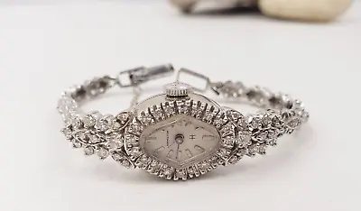 Hamilton Ladies Vintage Diamond Set Cocktail Watch 14KT White Gold Wrist 5 ¼” • $2250