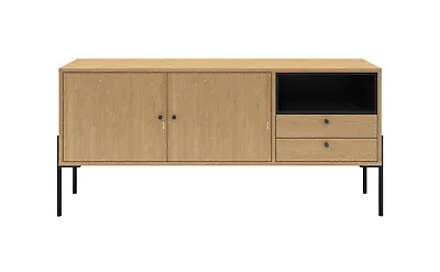 2 Door 2 Drawer Oak Effect & Black Accents Sideboard W155 X D40 X H75cm LYRA • £519