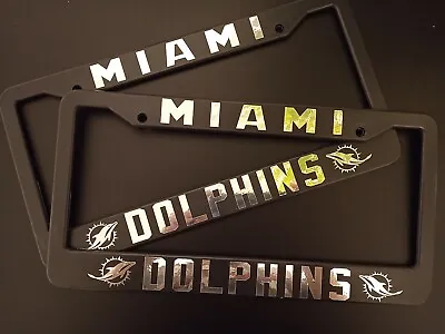 Set Of 2 - Miami Dolphins Car License Plate Frames Black Plastic Vehicle Parts • $22.91