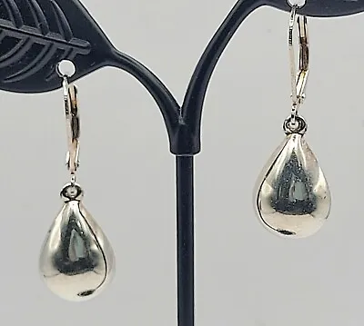 Vintage Sterling Silver 925 Hollow Puffy Teardrop Hook Raindrop Dangle Earrings • $21