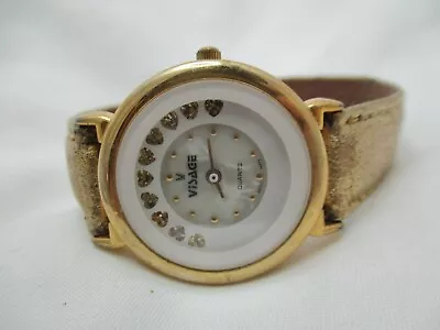 Visage Analog Wristwatch Gold Tone Shiny Buckle Band Round Face Hearts • $19