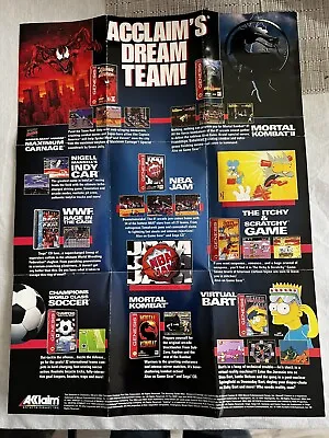 Sega Genesis Poster Acclaim’s Dream Team 11X15 1994 Mortal Kombat NBA JAM • $8