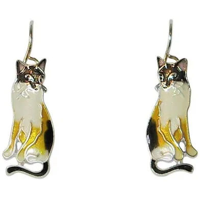 Zarah Zarlite Snowshoe Siamese Cat Pierced Earrings Enamel Sterling Silver Plate • $29.99