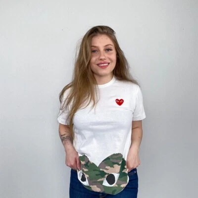 £39.99 • Buy Comme Des Garçons CDG Play T-Shirt Womens Size S White Camouflage Print Tee