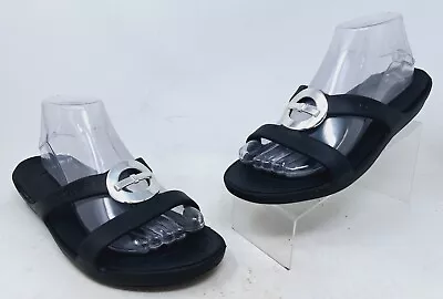 Crocs Womens Sanrah Sandal Size 9 Low Wedge Slide Black Silver Circle Beach Shoe • $39.95