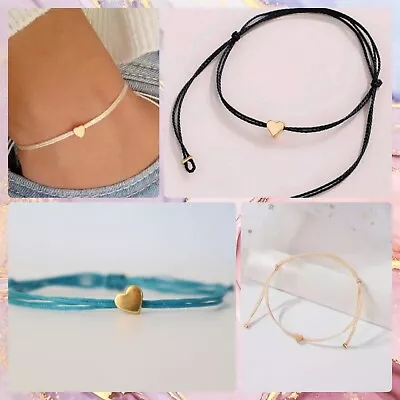 Beautiful Gold Heart Handmade Rope Bracelet Summer • £3.70