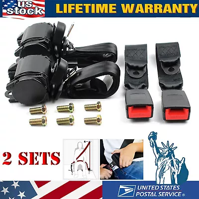 2x Retractable 3 Point Safety Seat Belt Straps Car Vehicle Adjustable Belt Kit • $34.95