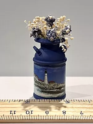 Vintage Dollhouse Miniature Decorated Milk Jug Lighthouse Blue Dried Flowers • $5.99