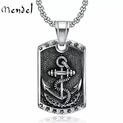 MENDEL Dog Tag Nautical Mens Stainless Steel Marine Navy Anchor Pendant Necklace • $11.99