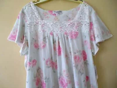 Miss Elaine Woman 2x Short Nightgown Flutter Slee Ve Cotton Jersey White Floral  • $49.99