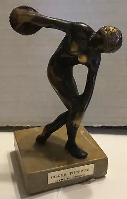 Vtg Discobolus Myron Bronze Discus Thrower Marble Base Athlete Olympic Greece • $32.95