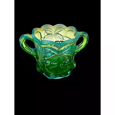 Mosser Glass Green Opalescent Cherry Thumbprint Open Sugar Bowl Spooner • $39.99