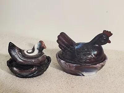 4in LG Wright &5in Unknown Purple Amethyst Milk Glass Chicken Covered Candy Dish • $69.99