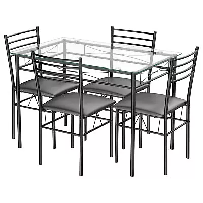 $158.49 • Buy 5 PC Dining Set Glass Top Table And 4 Chairs Kitchen Room Furniture