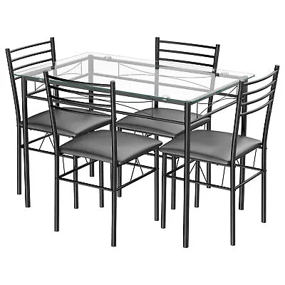 5 PC Dining Set Glass Top Table And 4 Chairs Kitchen Room Furniture • $168.49