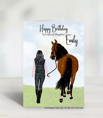 Personalised Birthday Cards Horse And Girl Ladies Girls Daugter Sister Friend • £2.99