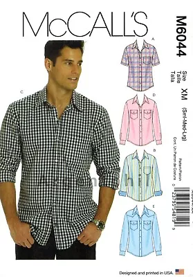 McCall 6044 Men's Long Short Sleeve Shirt Casual Western SM-XXXl Sewing Pattern • $12.95