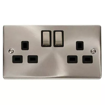 £15 • Buy Click Deco 13 Amp Double Plug Socket In Satin Chrome Black Insert -VPSC536BK