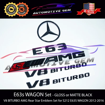 $85.99 • Buy E63S WAGON AMG V8 BITURBO Rear Star Emblem Black Badge Combo Set Mercedes S212