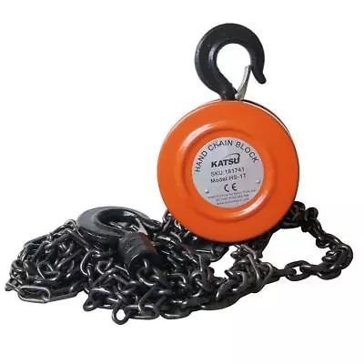 KATSU 1 Ton 3M Chain Block Hoist Heavy Duty Lifting Pulley UK VAT Free UK P&P • £38.99