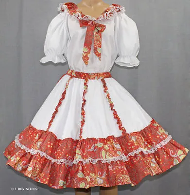 White &tangerine Paisly Flower Square Dance Outfit Sz M • $49.95