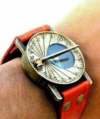 $19.99 • Buy Compass Wrist Watch Brass Sundial Nautical  Leather Steampunk