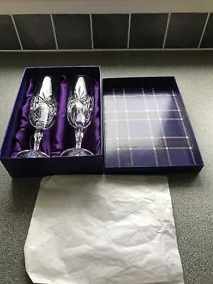 Pair (2) Edinburgh Crystal Champagne Prosecco Wine Flutes Glasses. Original Box. • £149