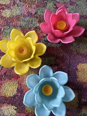 3 Vintage Candle-Glo LOTUS LITE Floating Pool Candles - Yellow Pink & Blue • $39.99