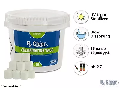 Rx Clear 1 Inch 99% Trichloro Stabilized Swimming Pool Chlorine Tablets - 15 Lbs • $109.99