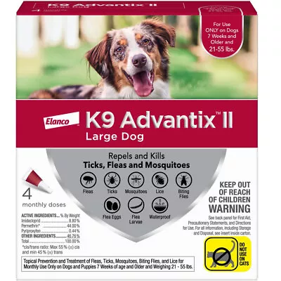 4 MONTH K9 Advantix II RED For Large Dogs (21-55 Lbs) • $66.30