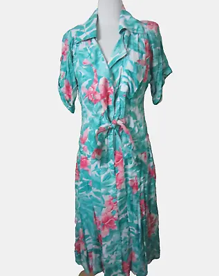 Vintage 80s Fantastik Voyage Shirt Dress Women's Size S Tropical Floral • $20.49