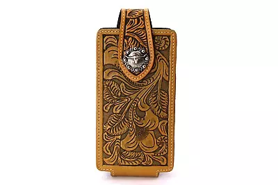 Western Phone Case Longhorn Brown Leather Phone Holster Magnetic Big 7''x3.2'' • $22.99