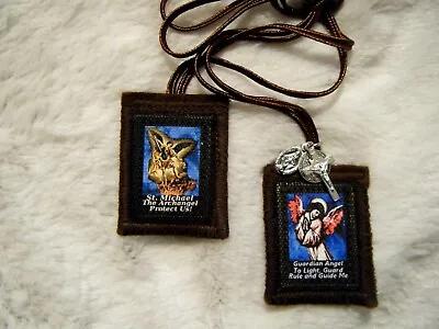 Guardian Angel And St. Michael The Archangel Brown Scapular  • $8.90