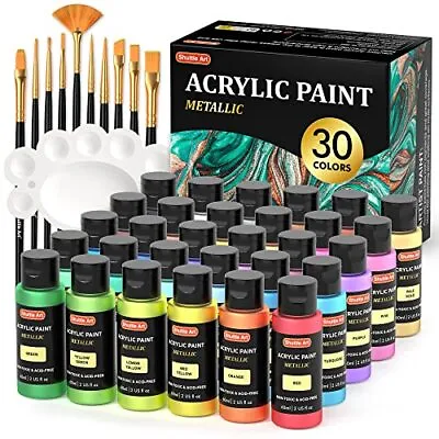 Metallic Acrylic Paints Set Shuttle Art 30 Colours Metallic Paint In Bottles • £40.99