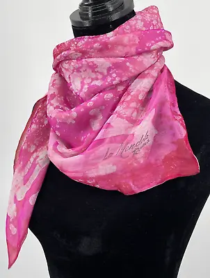 Vintage La Mendola Womens Scarf One Size Pink Abstract Watercolor Print Chiffon • $199.99