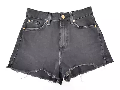 £4.99 • Buy River Island Shorts Black Mid Rise Denim 5 Pockets Raw Hem Jean Hot Pants UK 8